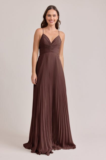 Vivian Chiffon Pleated Dress | Made To Order | Mahogany