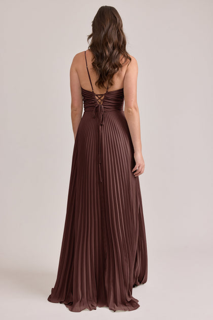 Vivian Chiffon Pleated Dress | Made To Order | Mahogany