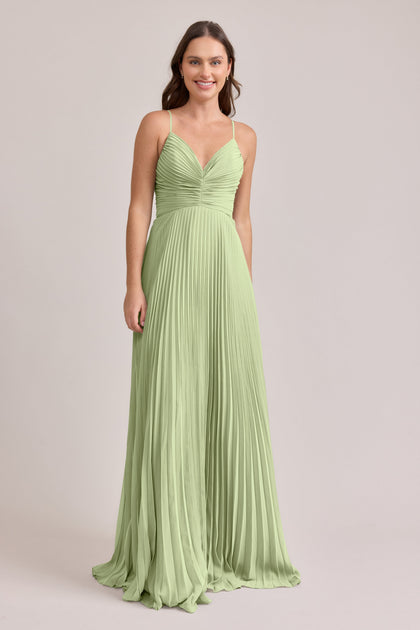 Vivian Chiffon Pleated Dress | Made To Order | Matcha