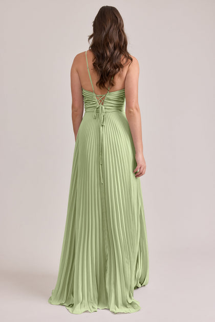 Vivian Chiffon Pleated Dress | Made To Order | Matcha
