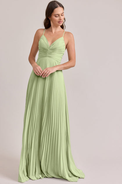Vivian Chiffon Pleated Dress | Made To Order | Matcha