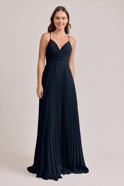 Vivian Chiffon Pleated Dress | Made To Order | Navy Blue