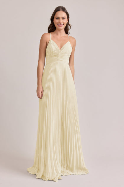 Vivian Chiffon Pleated Dress | Made To Order | Pale Yellow