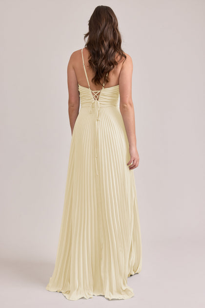 Vivian Chiffon Pleated Dress | Made To Order | Pale Yellow