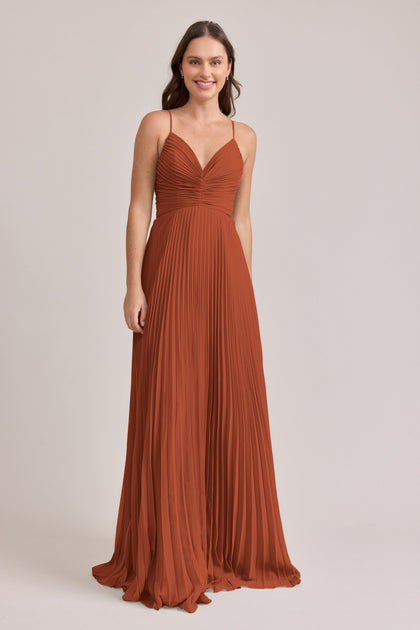 Vivian Chiffon Pleated Dress | Made To Order | Rust