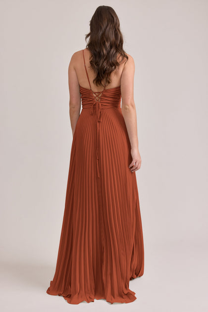 Vivian Chiffon Pleated Dress | Made To Order | Rust