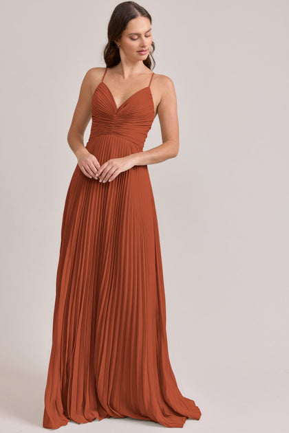 Vivian Chiffon Pleated Dress | Made To Order | Rust