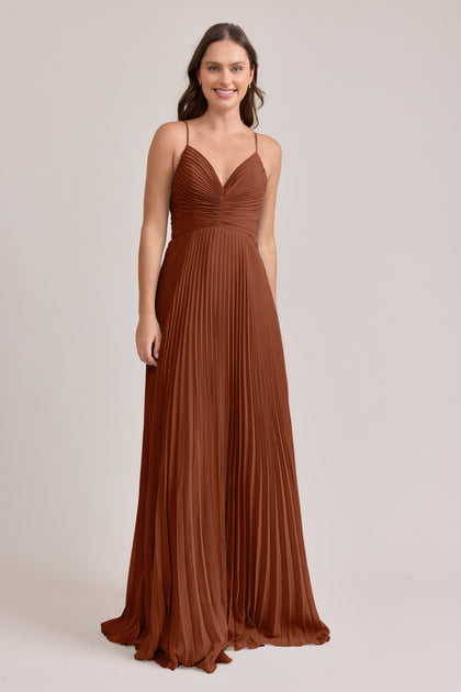 Vivian Chiffon Pleated Dress | Made To Order | Rust