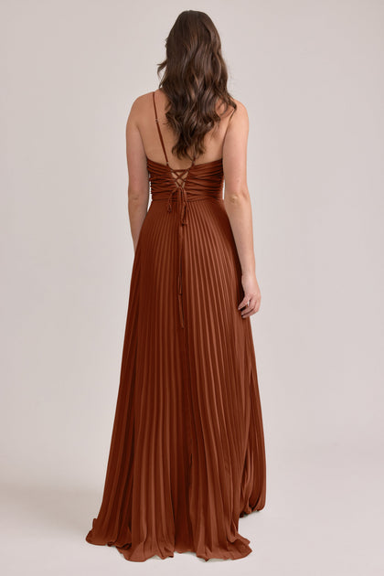 Vivian Chiffon Pleated Dress | Made To Order | Rust