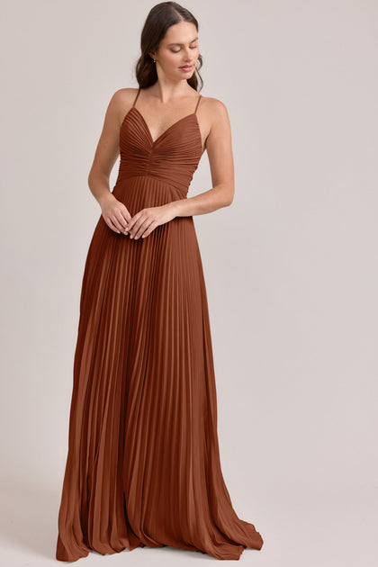 Vivian Chiffon Pleated Dress | Made To Order | Rust