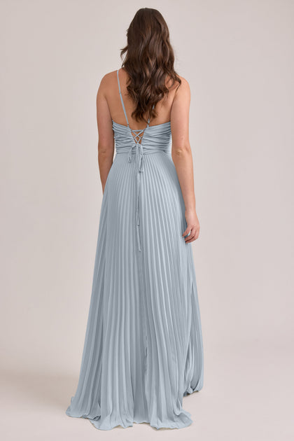 Vivian Chiffon Pleated Dress | Made To Order | Sky Blue