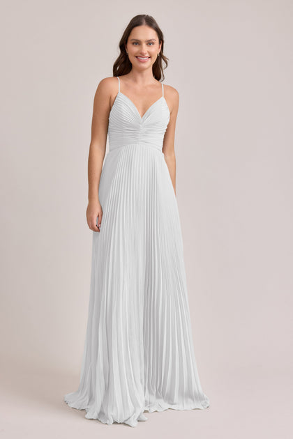 Vivian Chiffon Pleated Dress | Made To Order | White Pearl