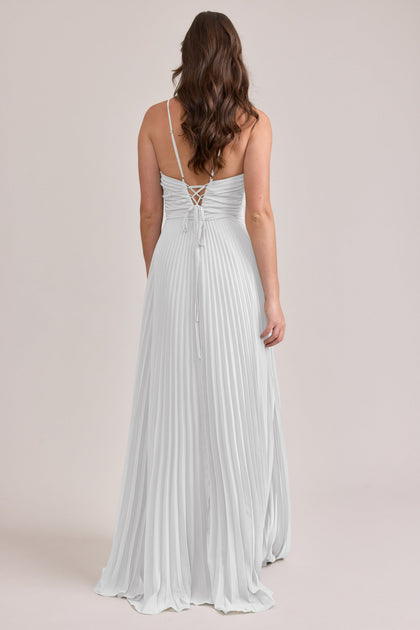 Vivian Chiffon Pleated Dress | Made To Order | White Pearl