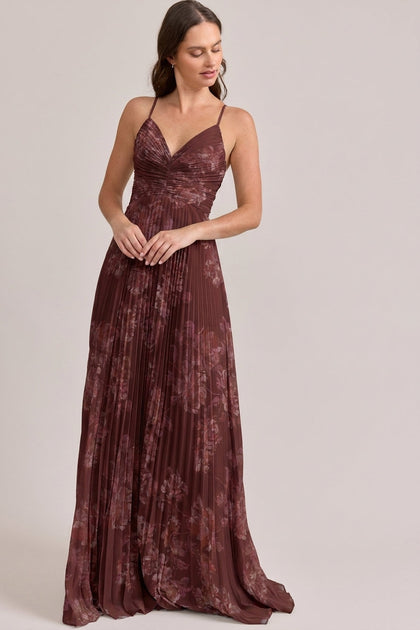Vivian Chiffon Pleated Floral Print Dress | Made To Order | Mahogany Blooms