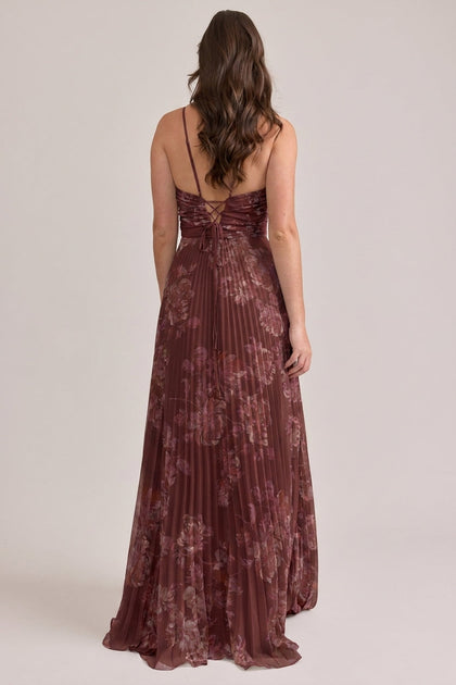 Vivian Chiffon Pleated Floral Print Dress | Made To Order | Mahogany Blooms