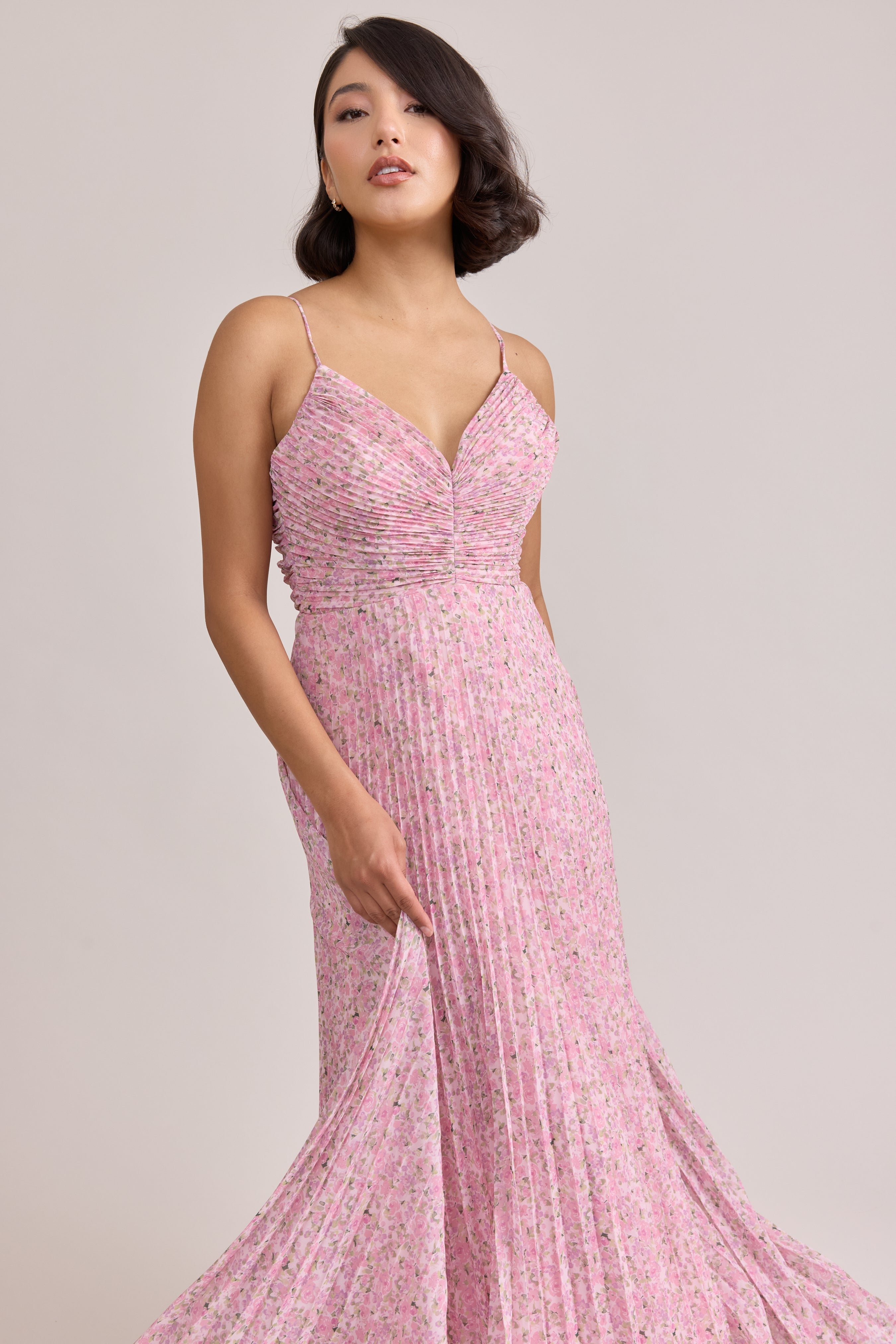 Vivian Chiffon Pleated Floral Print Dress