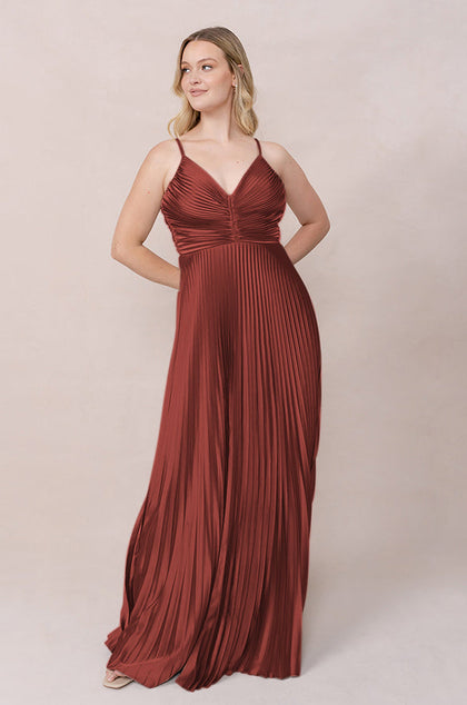 Vivian Satin Pleated Dress | Cinnamon Rose