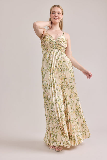 Vivian Satin Pleated Dress | Made To Order | Pale Yellow