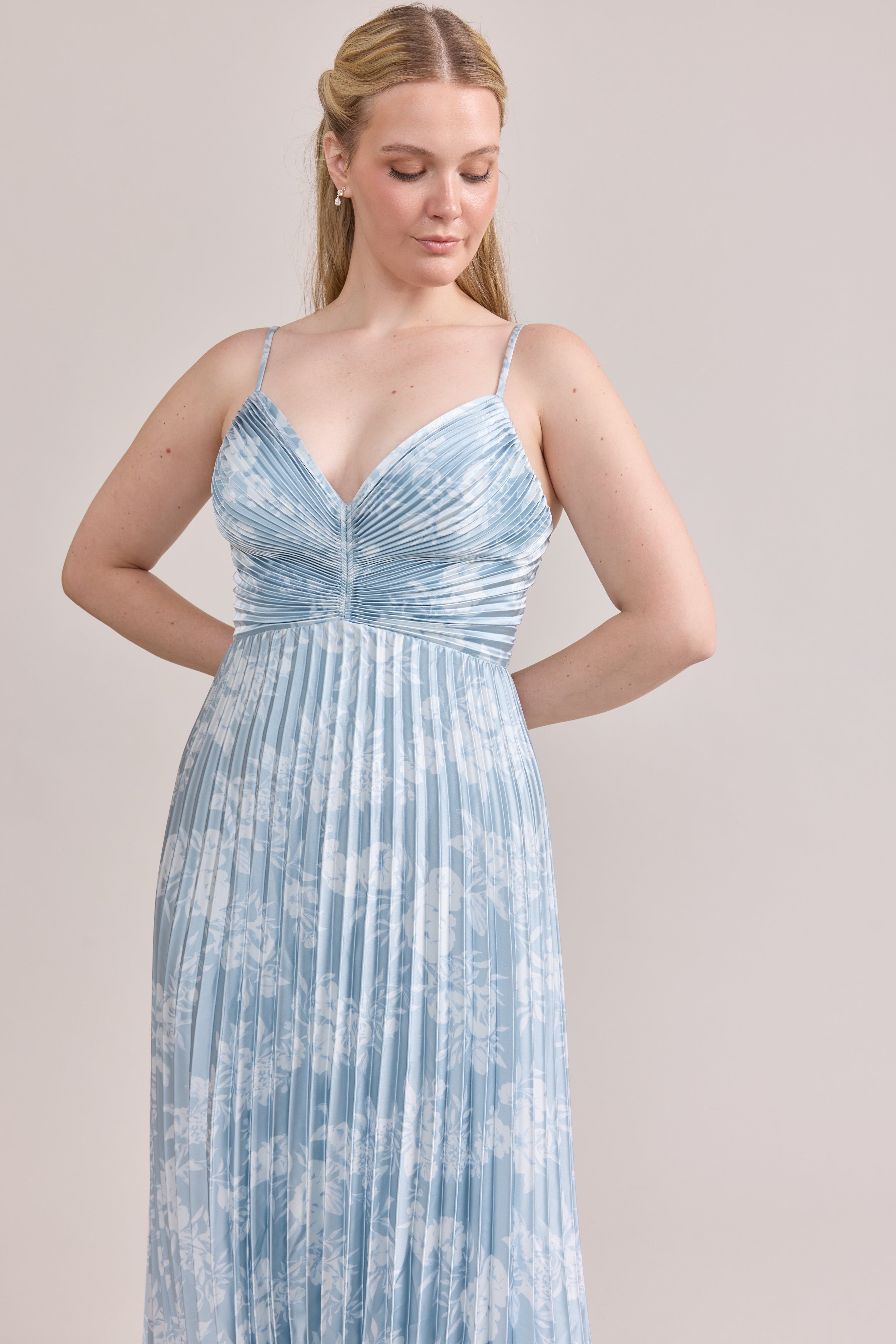 Vivian Satin Pleated Floral Print Dress