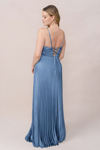 Vivian Satin Pleated Dress | Made To Order | True Blue