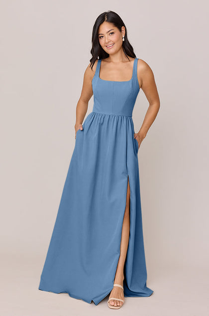 Whitney Crepe Dress | Made To Order | Dusty Blue