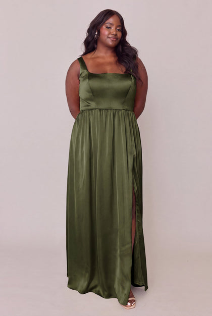 Whitney Satin Dress | Made To Order | Deep Olive