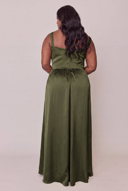 Whitney Satin Dress | Made To Order | Deep Olive