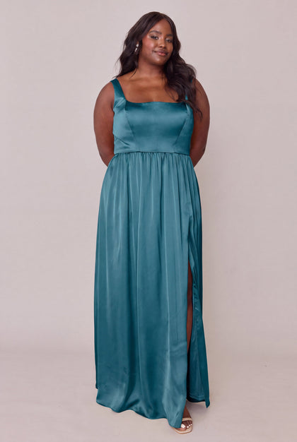 Whitney Satin Dress | Made To Order | Turquoise