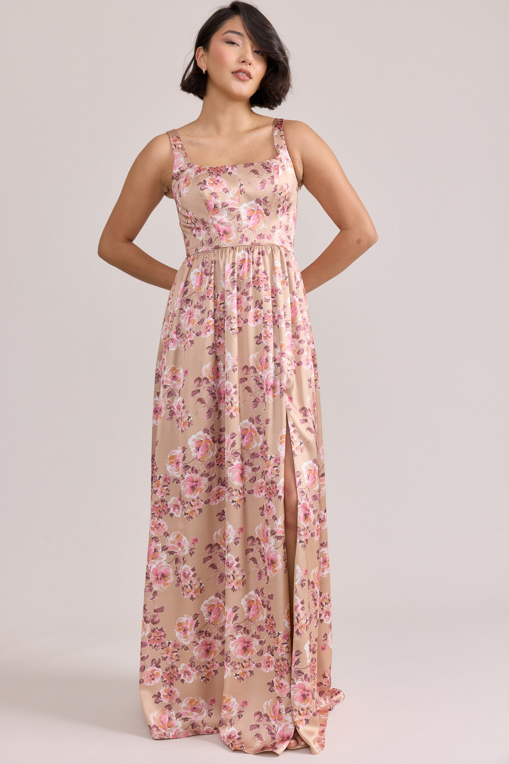 Whitney Satin Floral Print Dress | Made To Order Sage Bouquet Whitney Satin Floral Print Dress | Made To Order Sage Bouquet