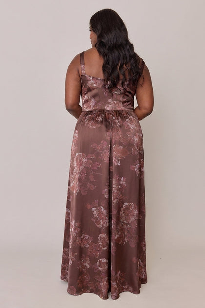 Whitney Satin Floral Print Dress | Made To Order | Mahogany Blooms