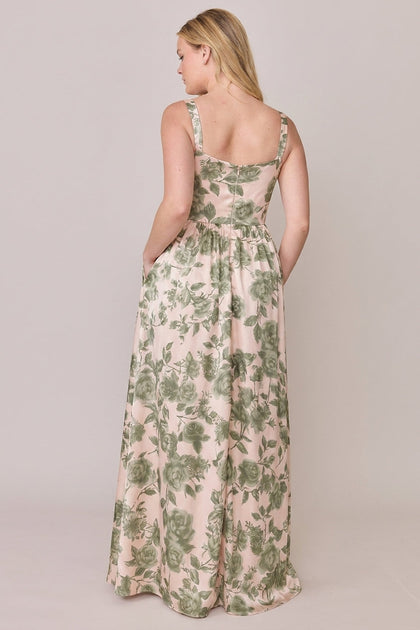 Whitney Satin Floral Print Dress | Made To Order | Moss Garden