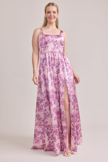 Whitney Satin Floral Print Dress | Made To Order | Perfect Pink Blossom