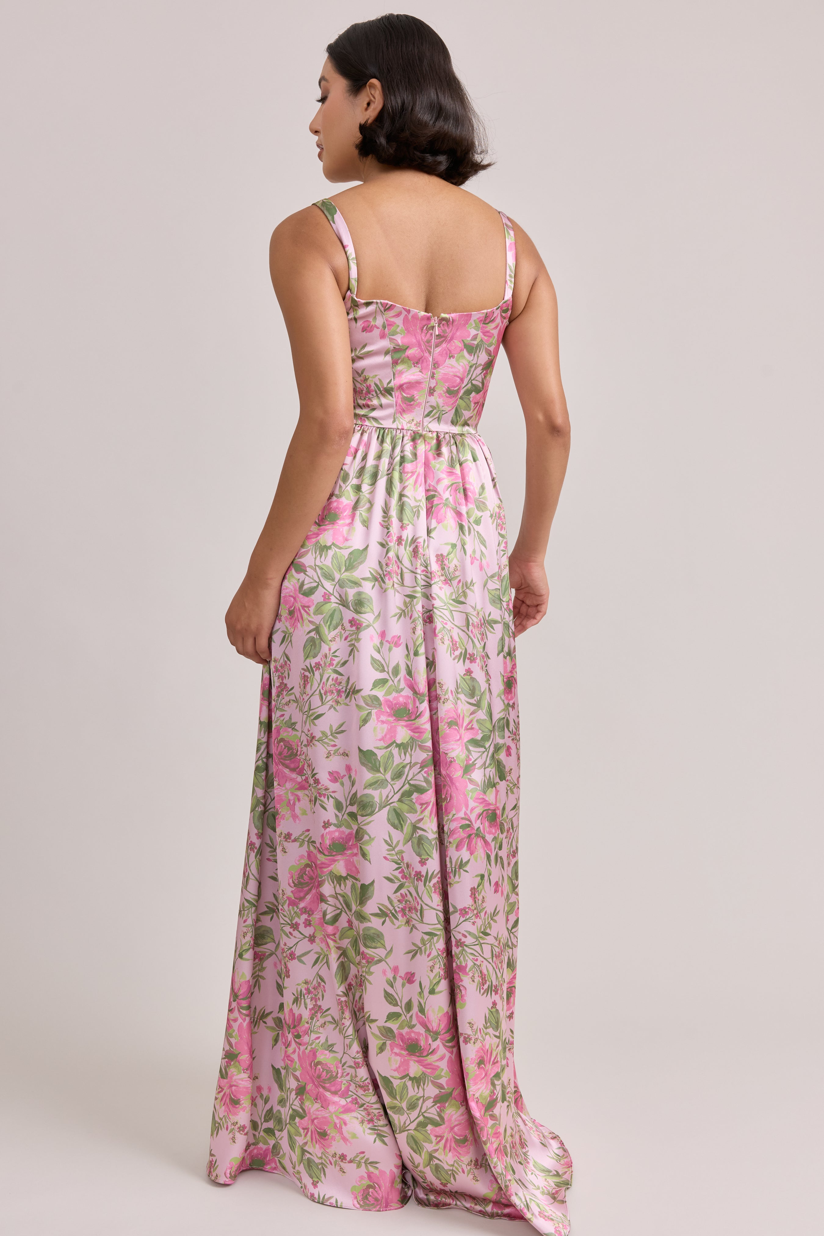 Whitney Satin Floral Print Dress | Made To Order Perfect Pink Meadow Blooms Whitney Satin Floral Print Dress | Made To Order Perfect Pink Meadow Blooms