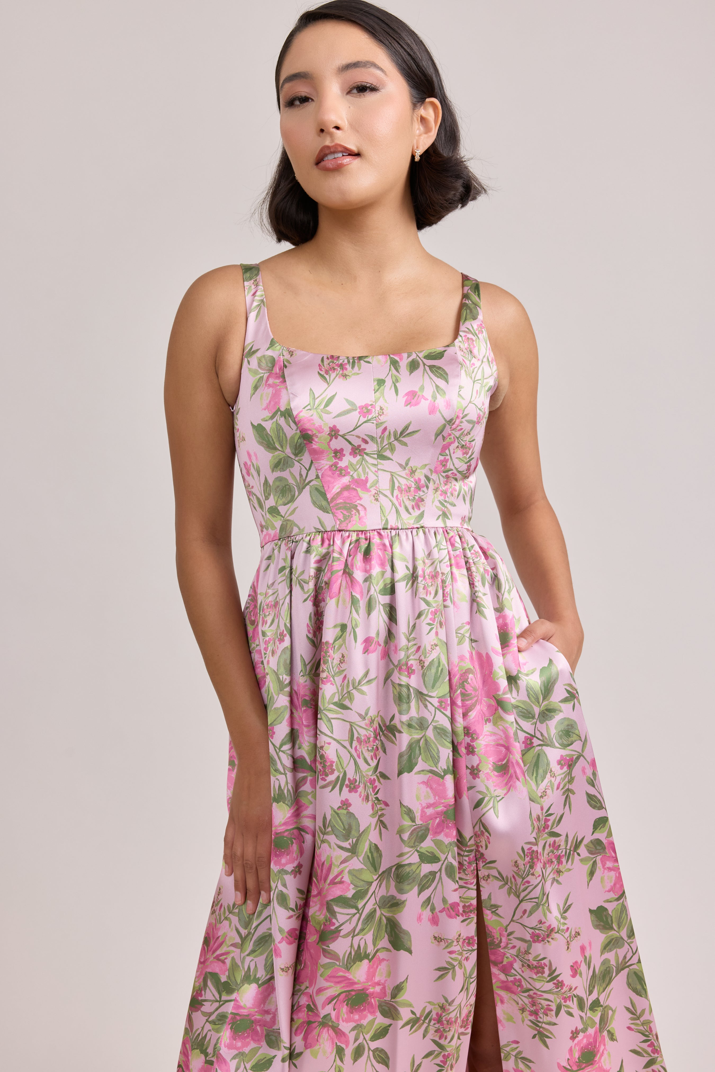 Whitney Satin Floral Print Dress