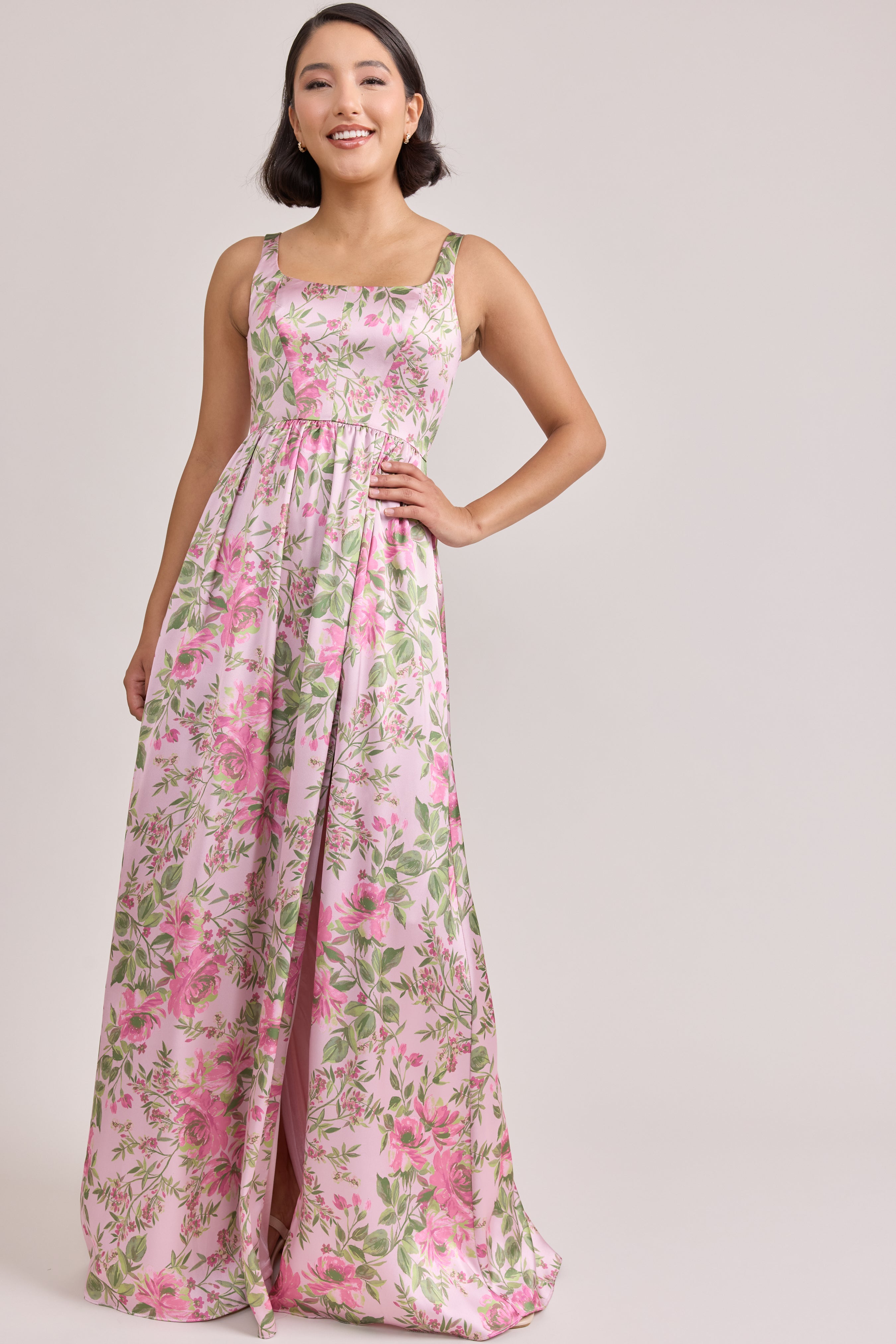 Whitney Satin Floral Print Dress