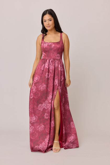 Whitney Satin Floral Print Dress | Made To Order | Berry Botanical