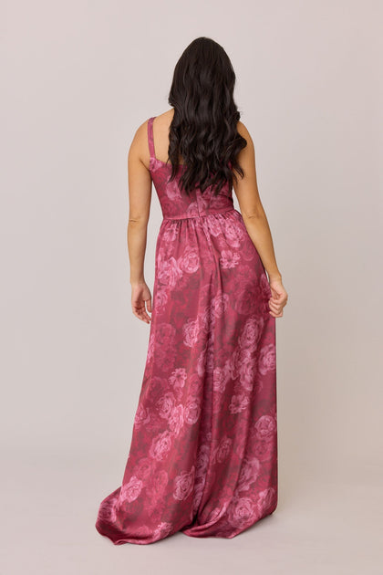 Whitney Satin Floral Print Dress | Made To Order | Berry Botanical