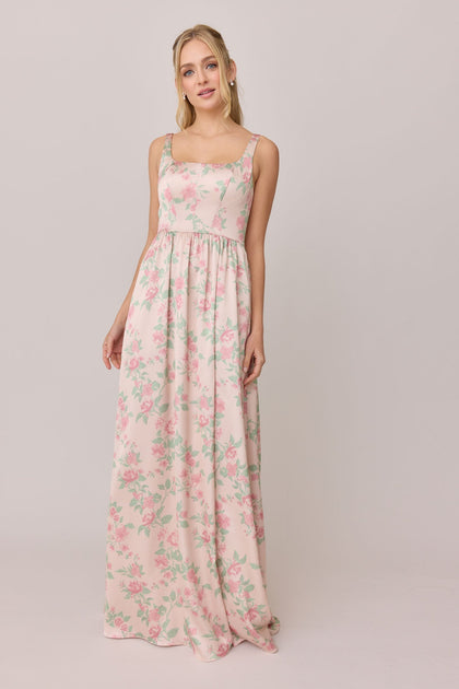 Whitney Satin Floral Print Dress | Made To Order | Blushing Bride Bouquet