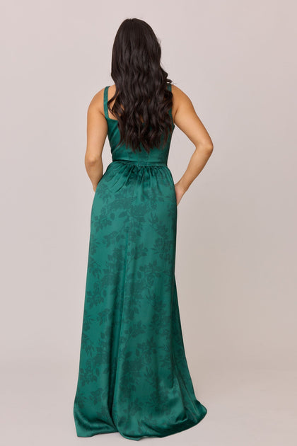 Whitney Satin Floral Print Dress | Made To Order | Classic Emerald Bouquet