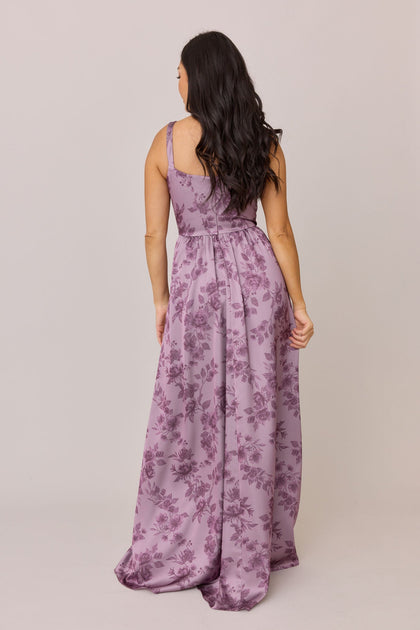 Whitney Satin Floral Print Dress | Made To Order | Lilac Bouquet