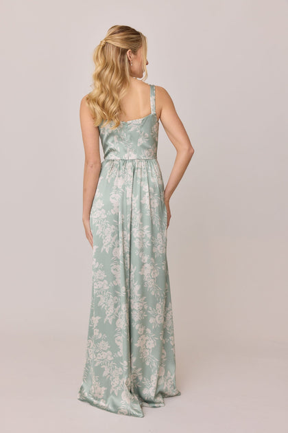 Whitney Satin Floral Print Dress | Made To Order | Sage and Champagne Bouquet