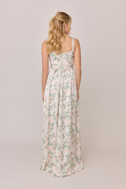 Whitney Satin Floral Print Dress | Made To Order | Soft Champagne Bouquet