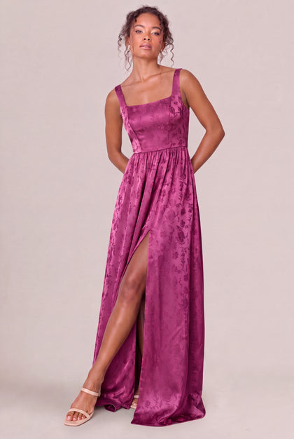 Whitney Satin Jacquard Dress | Fuchsia
