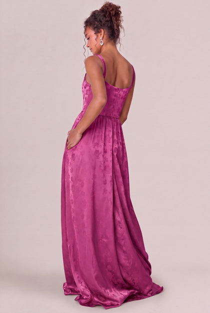 Whitney Satin Jacquard Dress | Fuchsia