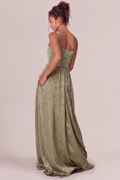 Whitney Satin Jacquard Dress | Moss