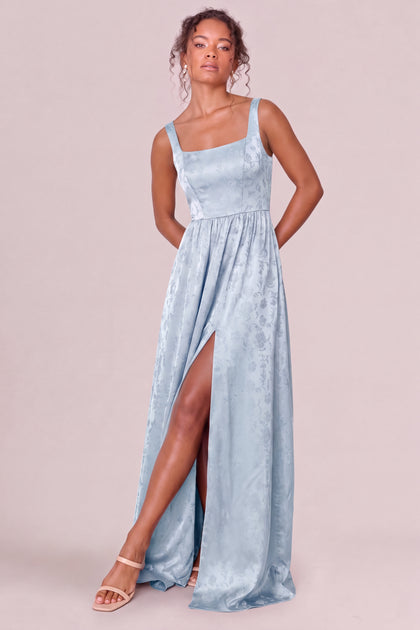 Whitney Satin Jacquard Dress | Sky Blue