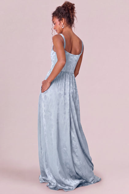 Whitney Satin Jacquard Dress | Sky Blue