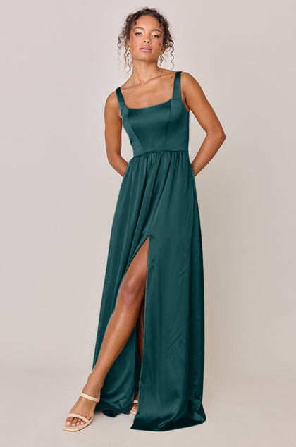 Whitney Satin Dress | Made To Order | Emerald