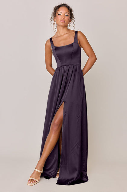 Whitney Satin Dress | Made To Order | Eggplant