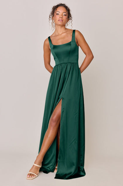 Whitney Satin Dress | Made To Order | Emerald